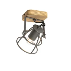 Industriële spot donkergrijs met hout verstelbaar - Arthur