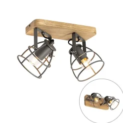 Industriële spot donkergrijs met hout verstelbaar 2-lichts - Arthur