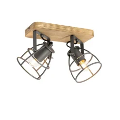 Industriële spot donkergrijs met hout verstelbaar 2-lichts - Arthur
