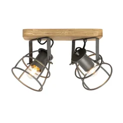 Industriële spot donkergrijs met hout verstelbaar 2-lichts - Arthur