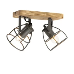 Industriële spot donkergrijs met hout verstelbaar 2-lichts - Arthur