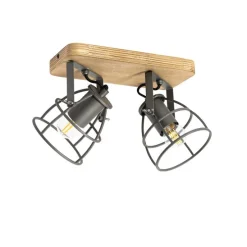 Industriële spot donkergrijs met hout verstelbaar 2-lichts - Arthur