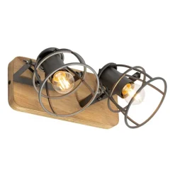 Industriële spot donkergrijs met hout verstelbaar 2-lichts - Arthur