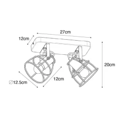 Industriële spot donkergrijs met hout verstelbaar 2-lichts - Arthur