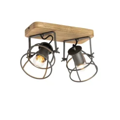 Industriële spot donkergrijs met hout verstelbaar 2-lichts - Arthur