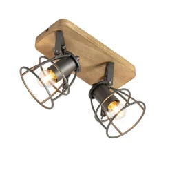 Industriële spot donkergrijs met hout verstelbaar 2-lichts - Arthur