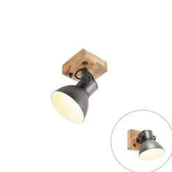 Industriële spot donkergrijs met mango hout 18 cm - Mangoes