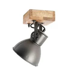 Industriële spot donkergrijs met mango hout 18 cm - Mangoes