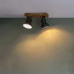 Industriële spot donkergrijs met mango hout 2-lichts - Mangoes