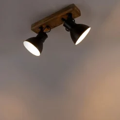 Industriële spot donkergrijs met mango hout 2-lichts - Mangoes