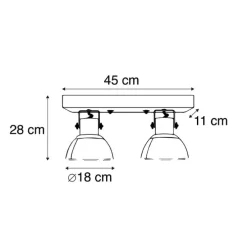 Industriële spot donkergrijs met mango hout 2-lichts - Mangoes