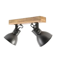 Industriële spot donkergrijs met mango hout 2-lichts - Mangoes