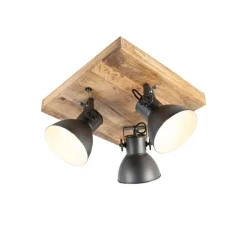 Industriële spot donkergrijs met mango hout 3-lichts - Mangoes