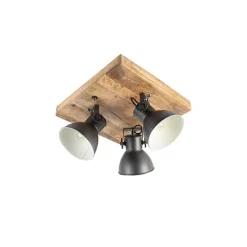 Industriële spot donkergrijs met mango hout 3-lichts - Mangoes