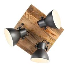 Industriële spot donkergrijs met mango hout 3-lichts - Mangoes
