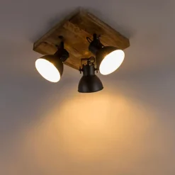 Industriële spot donkergrijs met mango hout 3-lichts - Mangoes