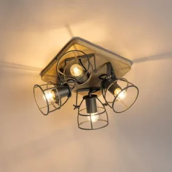 Industriële spot hout met donkergrijs verstelbaar 4-lichts - Arthur