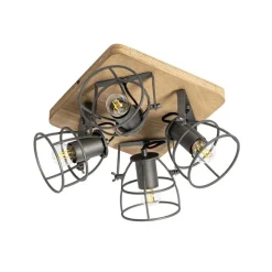 Industriële spot hout met donkergrijs verstelbaar 4-lichts - Arthur