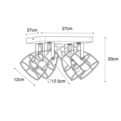 Industriële spot hout met donkergrijs verstelbaar 4-lichts - Arthur
