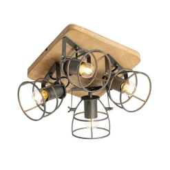 Industriële spot hout met donkergrijs verstelbaar 4-lichts - Arthur