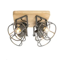 Industriële spot hout met donkergrijs verstelbaar 4-lichts - Arthur