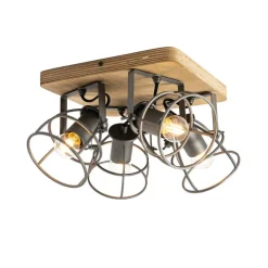 Industriële spot hout met donkergrijs verstelbaar 4-lichts - Arthur