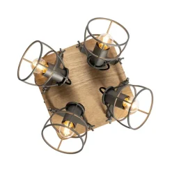 Industriële spot hout met donkergrijs verstelbaar 4-lichts - Arthur