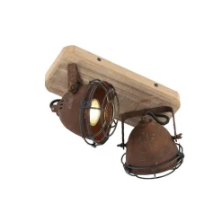 Industriële spot roestbruin met hout kantelbaar 2-lichts - Gina