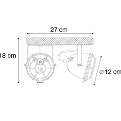 Industriële spot roestbruin met hout kantelbaar 2-lichts - Gina