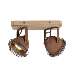 Industriële spot roestbruin met hout kantelbaar 2-lichts - Gina