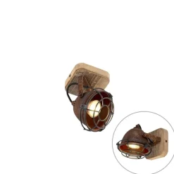 Industriële spot roestbruin met hout kantelbaar - Gina