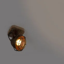 Industriële spot roestbruin met hout kantelbaar - Gina