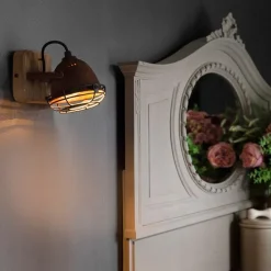 Industriële spot roestbruin met hout kantelbaar - Gina