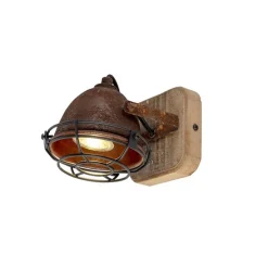 Industriële spot roestbruin met hout kantelbaar - Gina