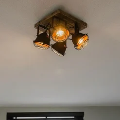 Industriële spot roestbruin met hout kantelbaar 4-lichts - Gina