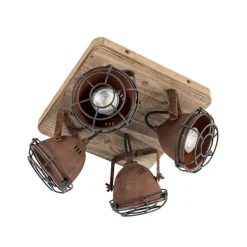Industriële spot roestbruin met hout kantelbaar 4-lichts - Gina