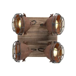 Industriële spot roestbruin met hout kantelbaar 4-lichts - Gina