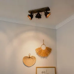 Industriële spot roestbruin met hout kantelbaar 3-lichts - Gina