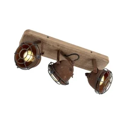 Industriële spot roestbruin met hout kantelbaar 3-lichts - Gina