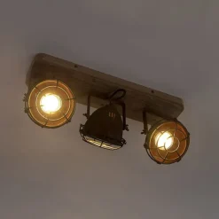Industriële spot roestbruin met hout kantelbaar 3-lichts - Gina