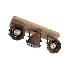 Industriële spot roestbruin met hout kantelbaar 3-lichts - Gina