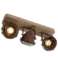Industriële spot roestbruin met hout kantelbaar 3-lichts - Gina