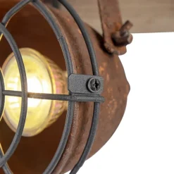 Industriële spot roestbruin met hout kantelbaar 3-lichts - Gina