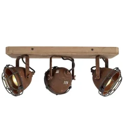 Industriële spot roestbruin met hout kantelbaar 3-lichts - Gina