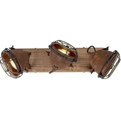Industriële spot roestbruin met hout kantelbaar 3-lichts - Gina