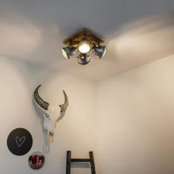 Industriële spot staal met hout kantelbaar 4-lichts - Emado