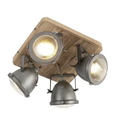 Industriële spot staal met hout kantelbaar 4-lichts - Emado