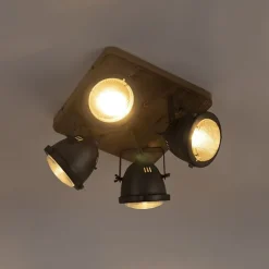 Industriële spot staal met hout kantelbaar 4-lichts - Emado