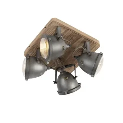 Industriële spot staal met hout kantelbaar 4-lichts - Emado