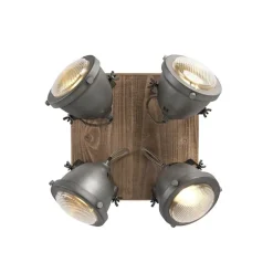 Industriële spot staal met hout kantelbaar 4-lichts - Emado